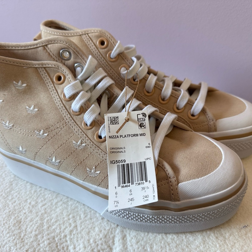 Adidas Nizza Platform Mid in Tan and White